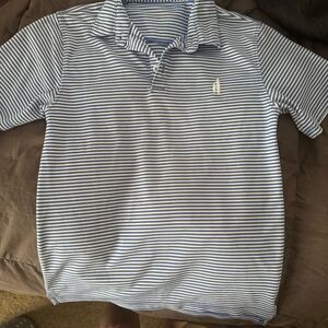 Blue and White Striped Polo Shirt with Classic Design